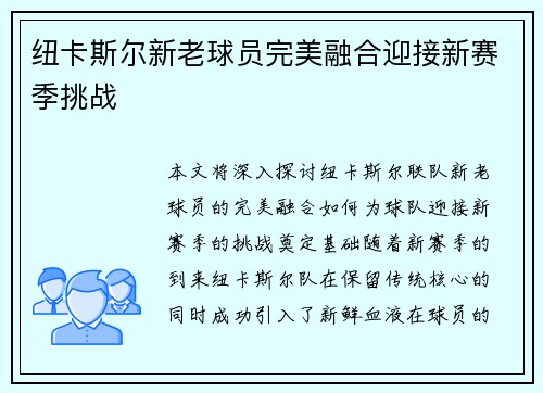 纽卡斯尔新老球员完美融合迎接新赛季挑战